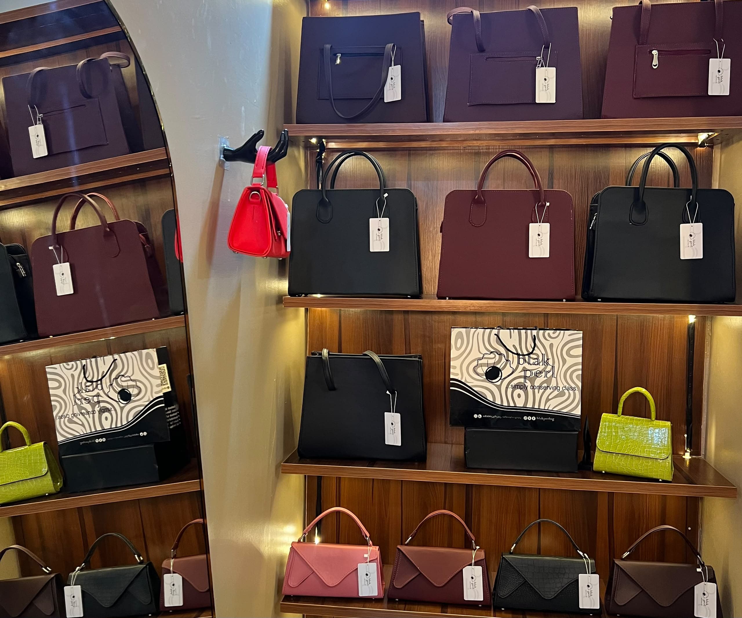 blakperl bags displayed on a shelf